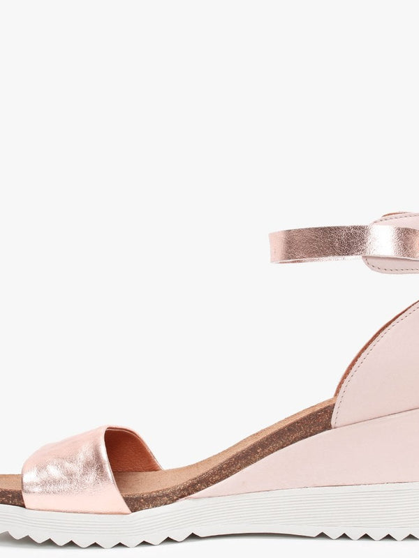 Loraynie Rose Gold Leather Wedge Sandals