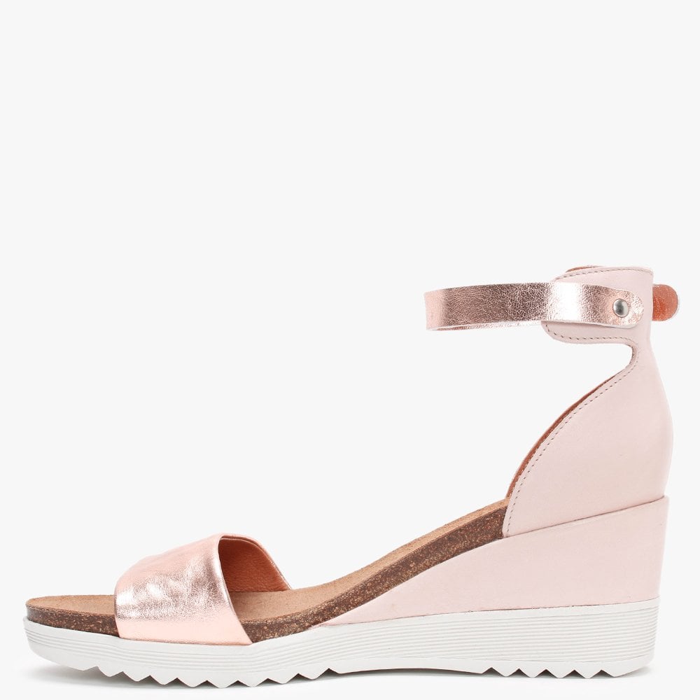 Loraynie Rose Gold Leather Wedge Sandals