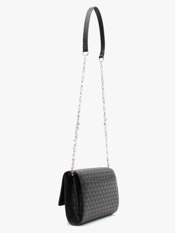 Foldover Black Logo Cross-Body Bag