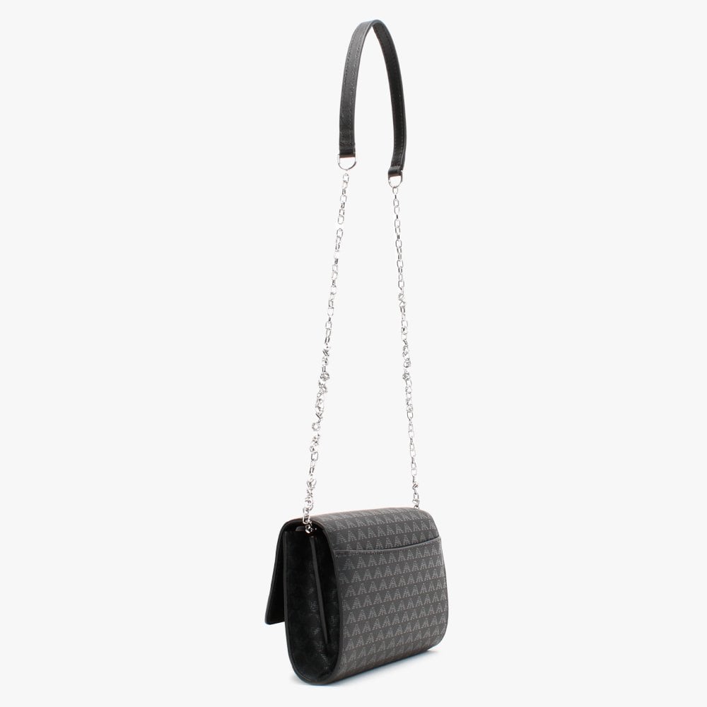 Foldover Black Logo Cross-Body Bag