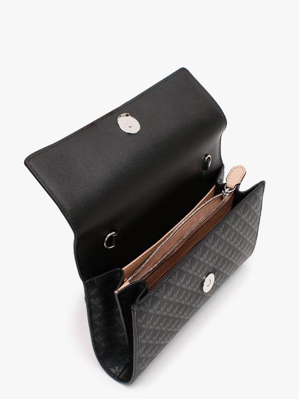 Foldover Black Logo Cross-Body Bag