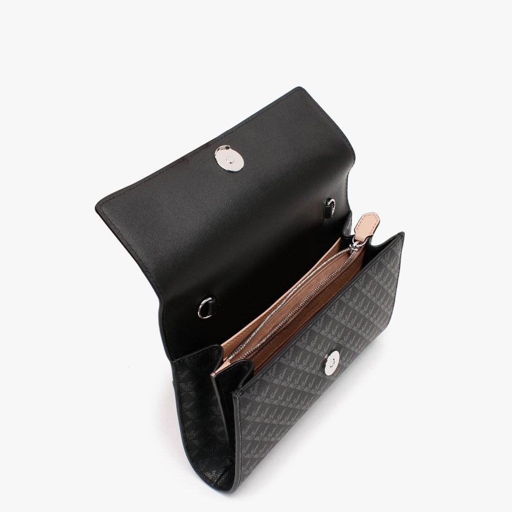 Foldover Black Logo Cross-Body Bag