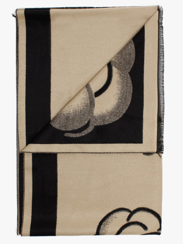 Beige & Black Mid-Weight Rose Print Scarf