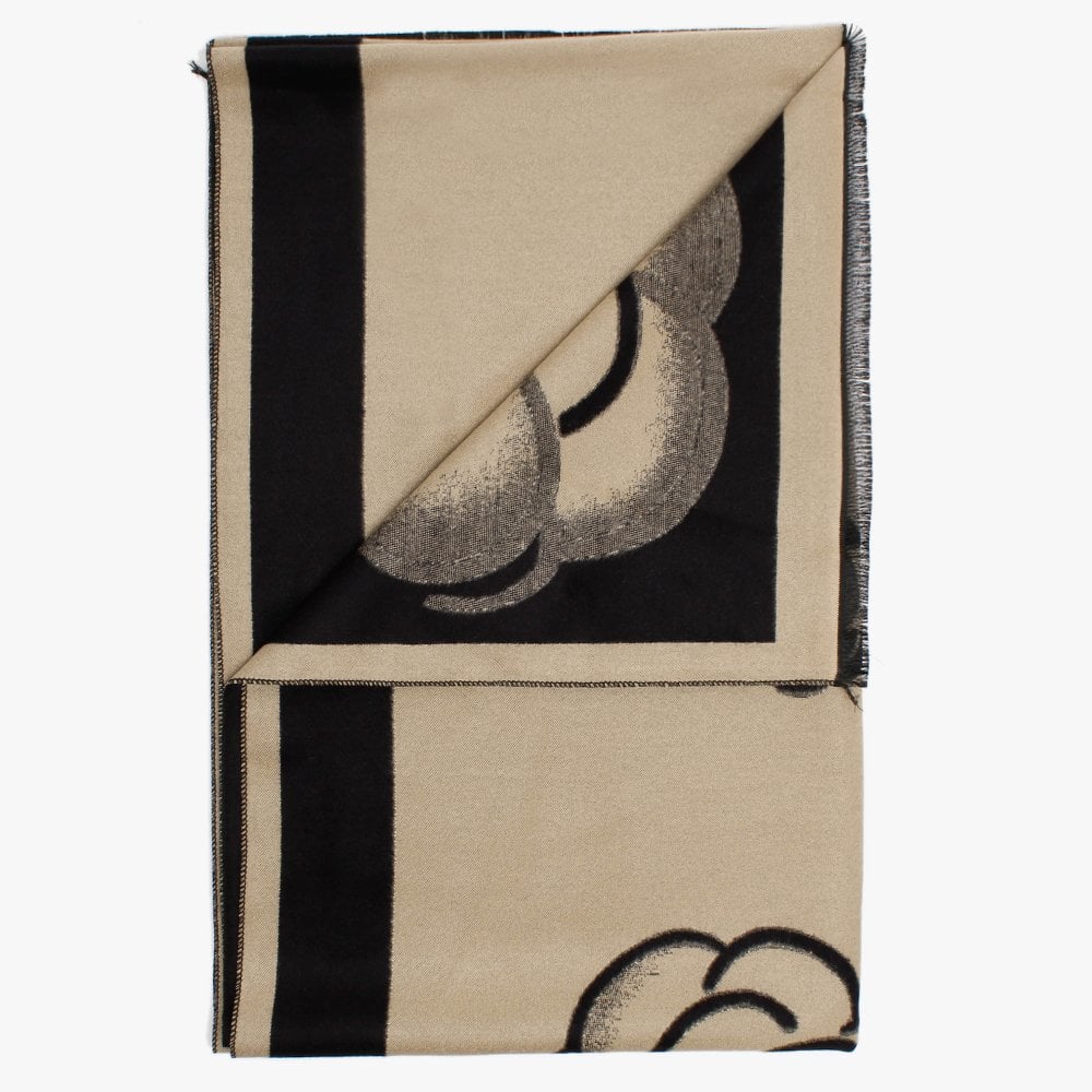 Beige & Black Mid-Weight Rose Print Scarf