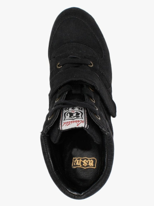 Bowie Black Washed Denim Wedge High Top Trainers