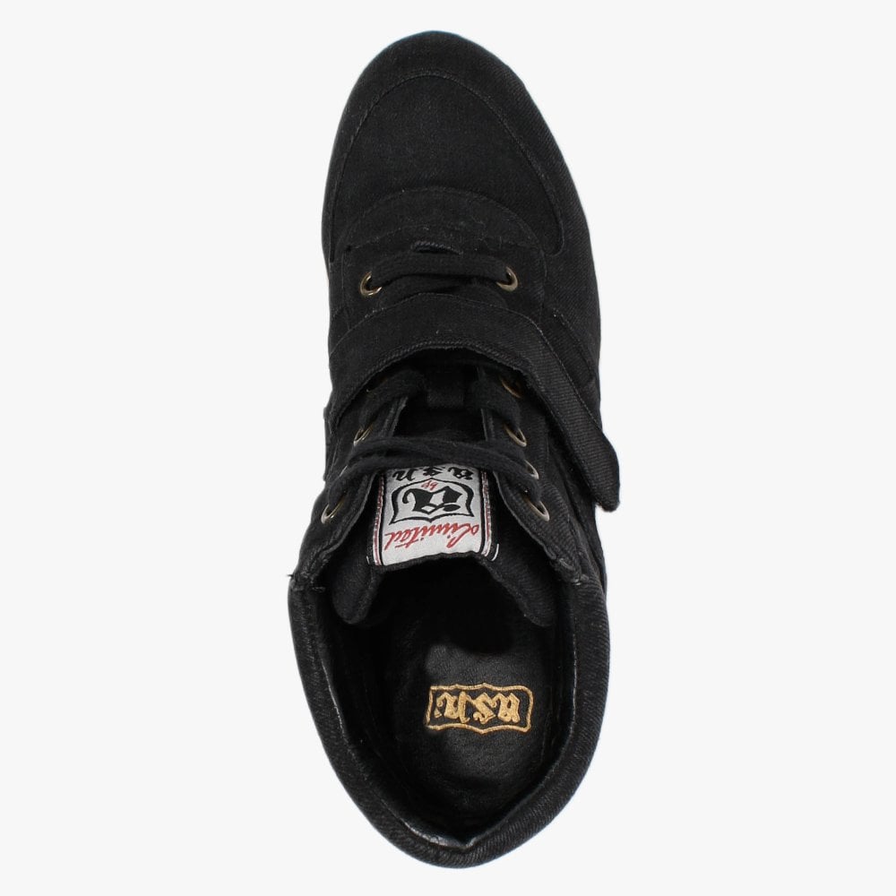 Bowie Black Washed Denim Wedge High Top Trainers
