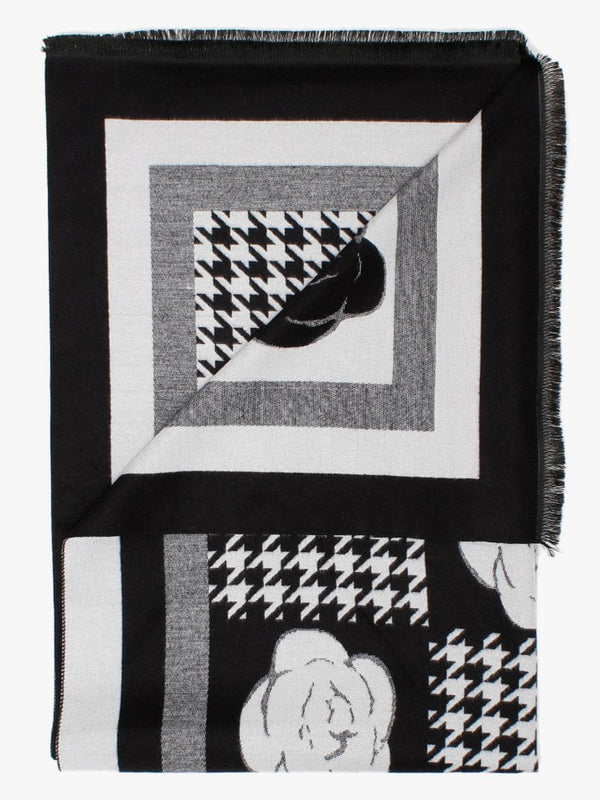 Black Rose & Hound Tooth Print Scarf