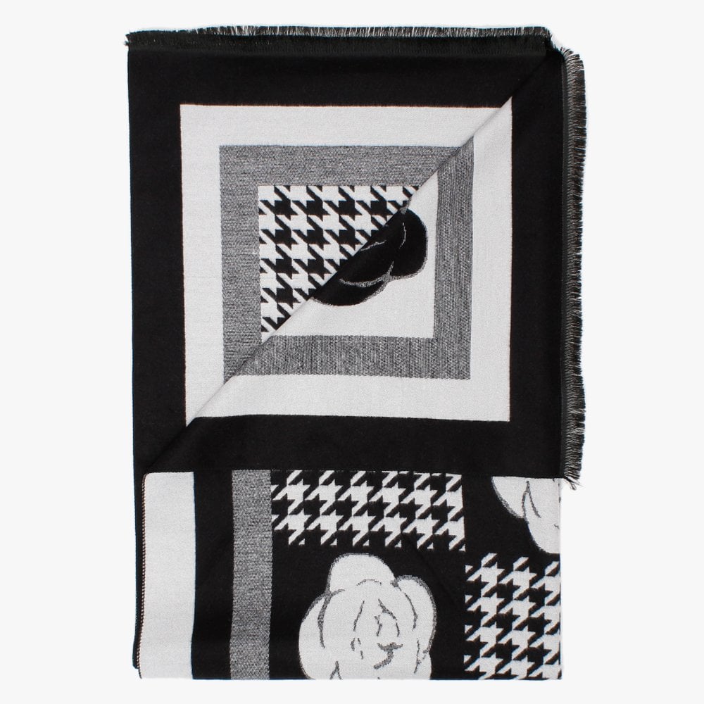 Black Rose & Hound Tooth Print Scarf