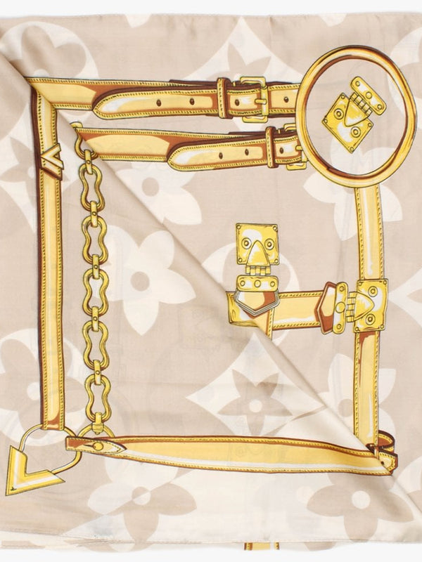 Beige Chain & Belt Print Scarf