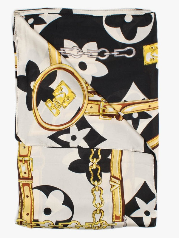 Black Chain & Belt Print Scarf