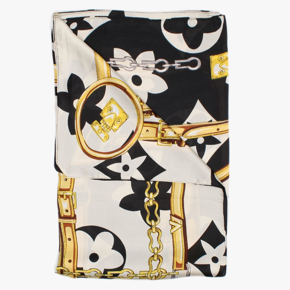 Black Chain & Belt Print Scarf