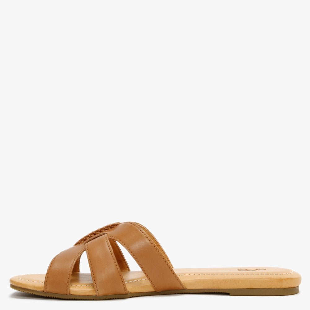 Teague Tan Leather Sliders