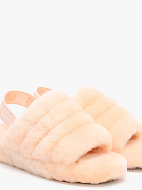 Fluff Yeah Logo Scallop Sheepskin Sliders