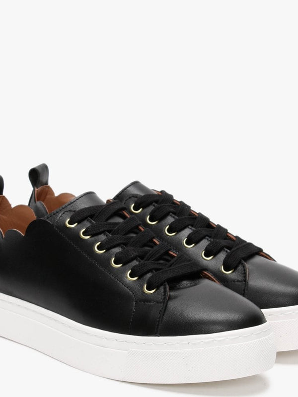 Scallop Black Leather Trainers