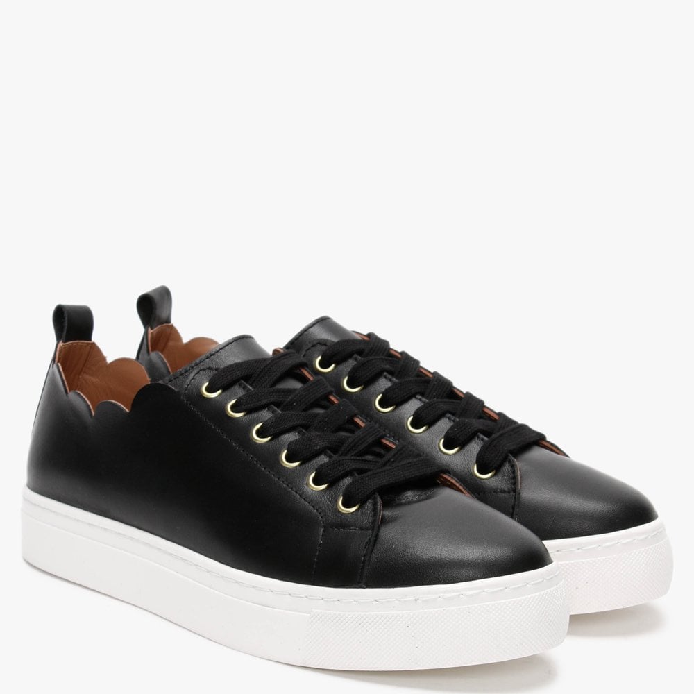 Scallop Black Leather Trainers