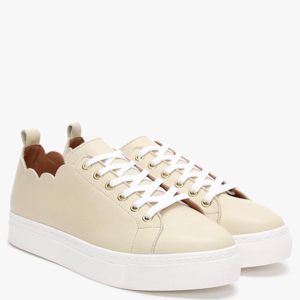 Scallop Beige Leather Trainers