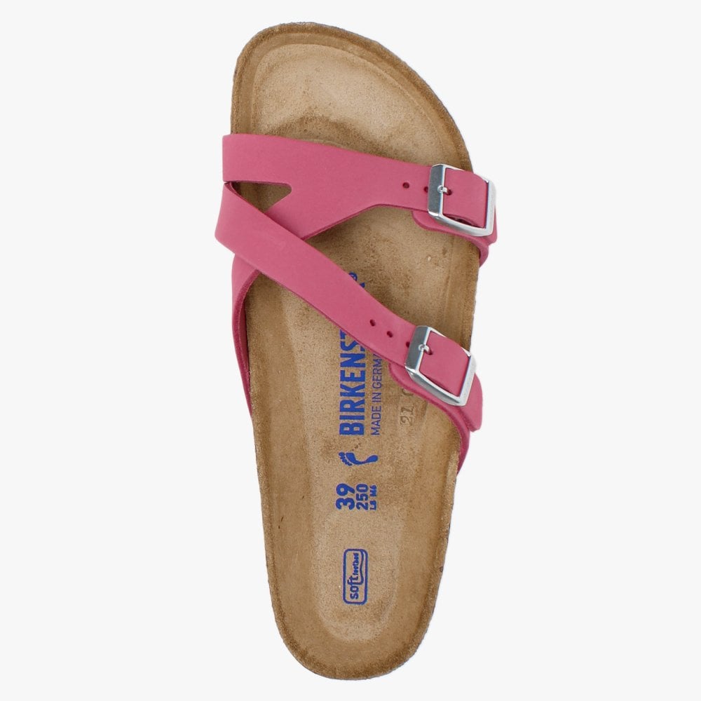 Yao Balance Fuchsia Tulip Nubuck Leather Cross Strap Mules