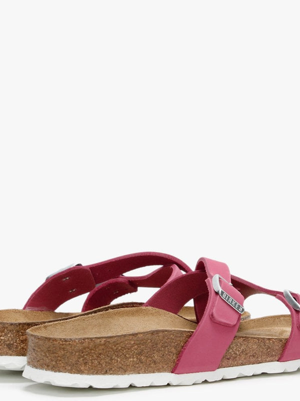 Yao Balance Fuchsia Tulip Nubuck Leather Cross Strap Mules