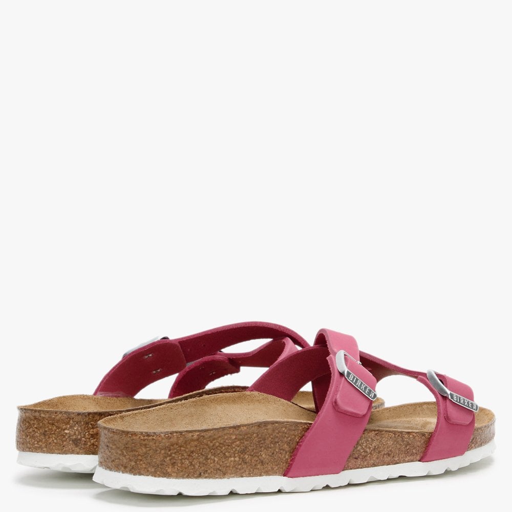 Yao Balance Fuchsia Tulip Nubuck Leather Cross Strap Mules