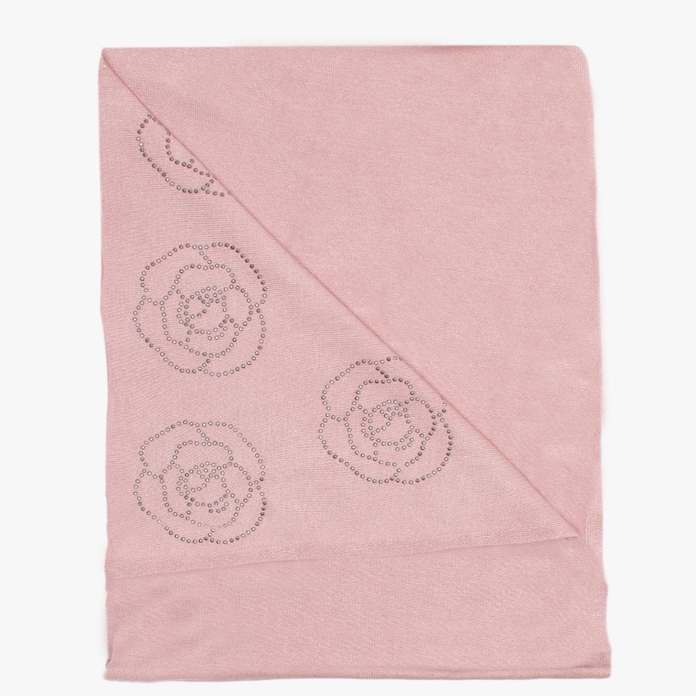 Pink Embellished Flowers Scarf