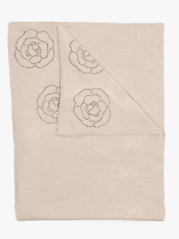 Beige Embellished Flowers Scarf