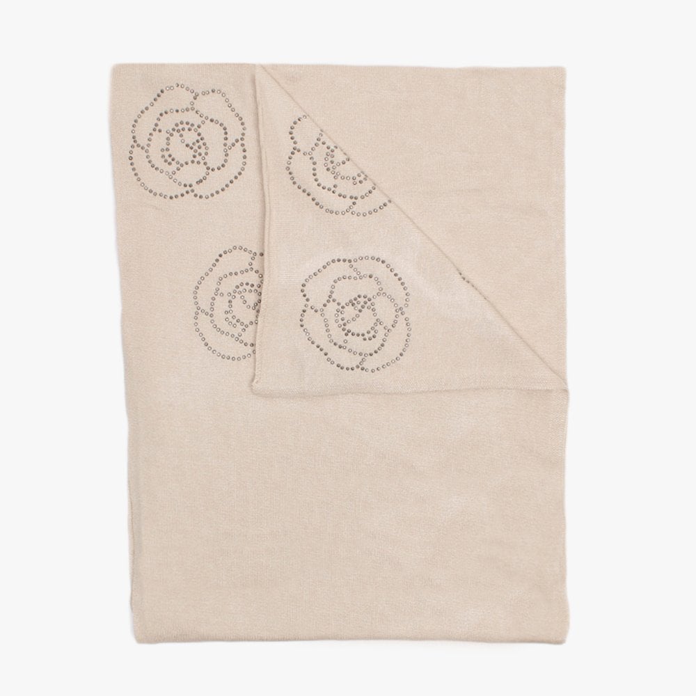 Beige Embellished Flowers Scarf