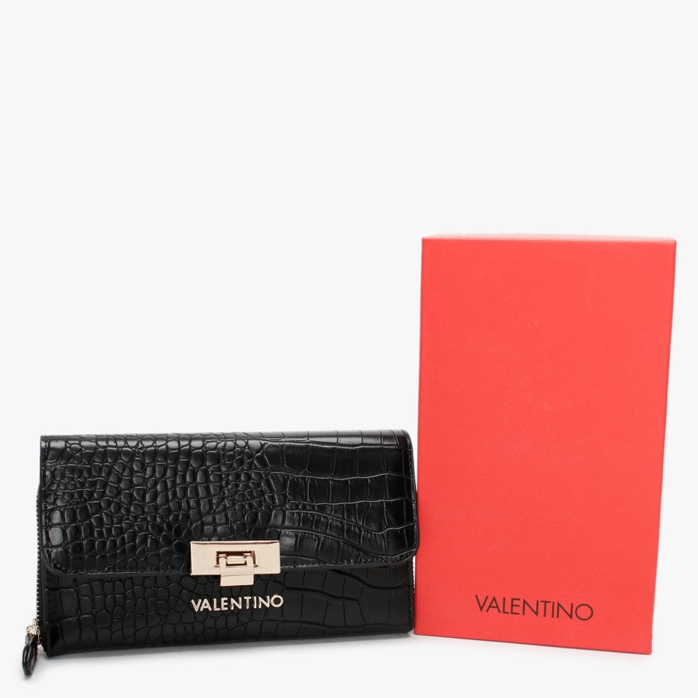 Anastasia Black Moc Croc Wallet On A Chain