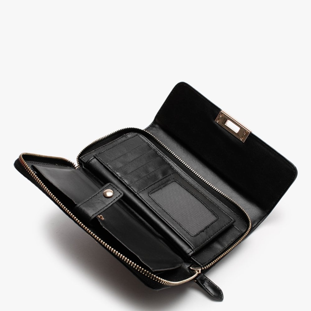 Anastasia Black Moc Croc Wallet On A Chain