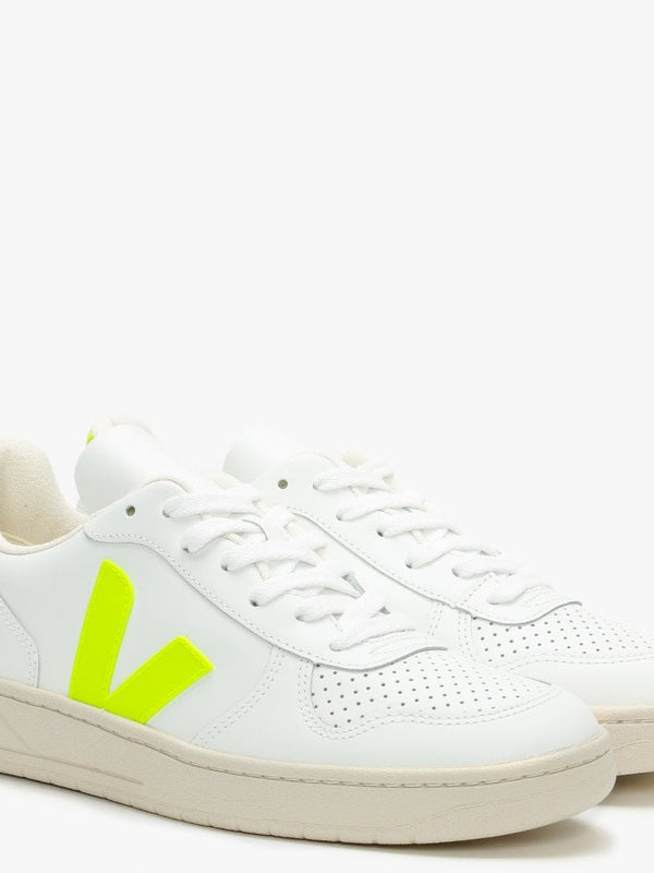 V-10 Leather Extra White Jaune Fluo Trainers