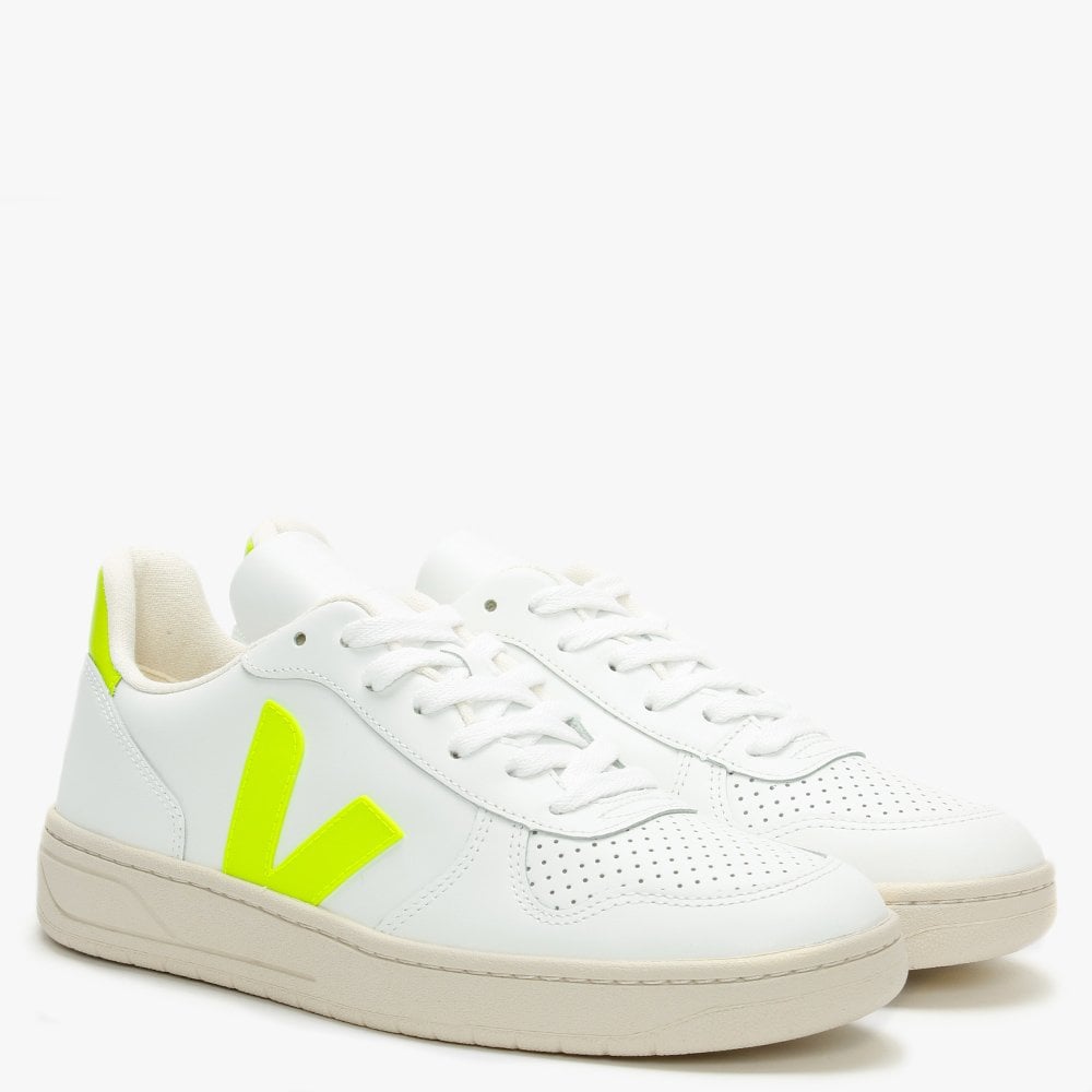 V-10 Leather Extra White Jaune Fluo Trainers