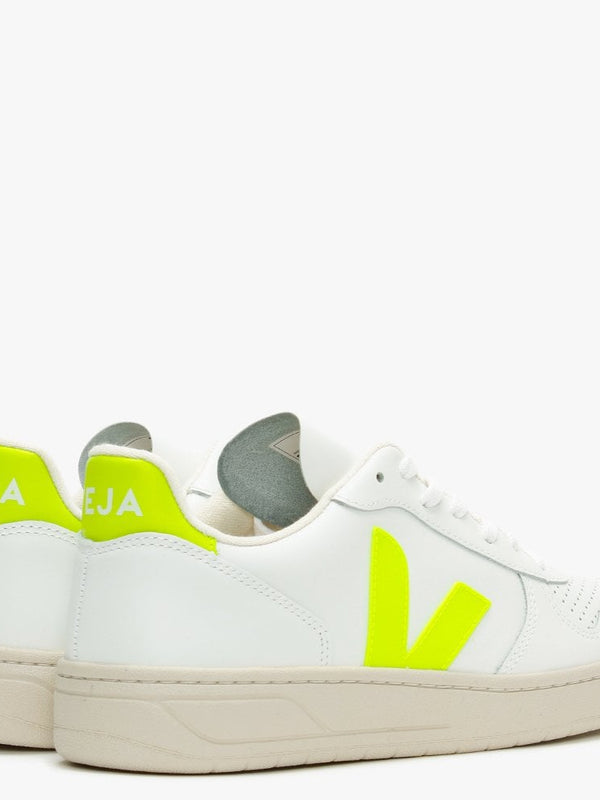 V-10 Leather Extra White Jaune Fluo Trainers