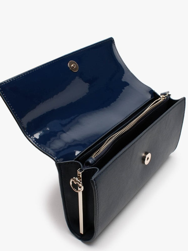 Castilla Navy Patent Flap Pochette Bag