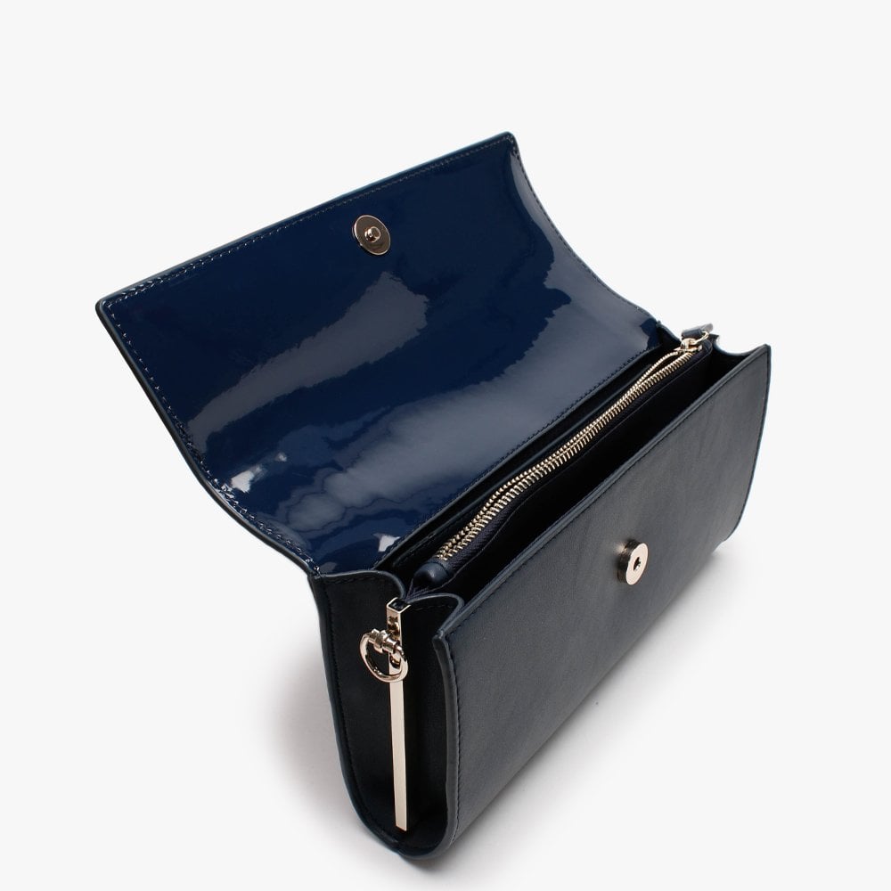 Castilla Navy Patent Flap Pochette Bag