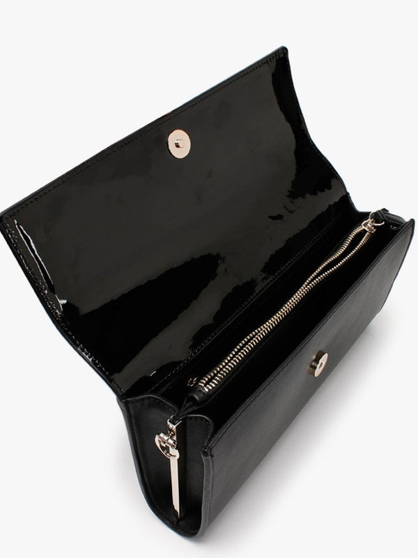 Castilla Black Patent Flap Pochette Bag