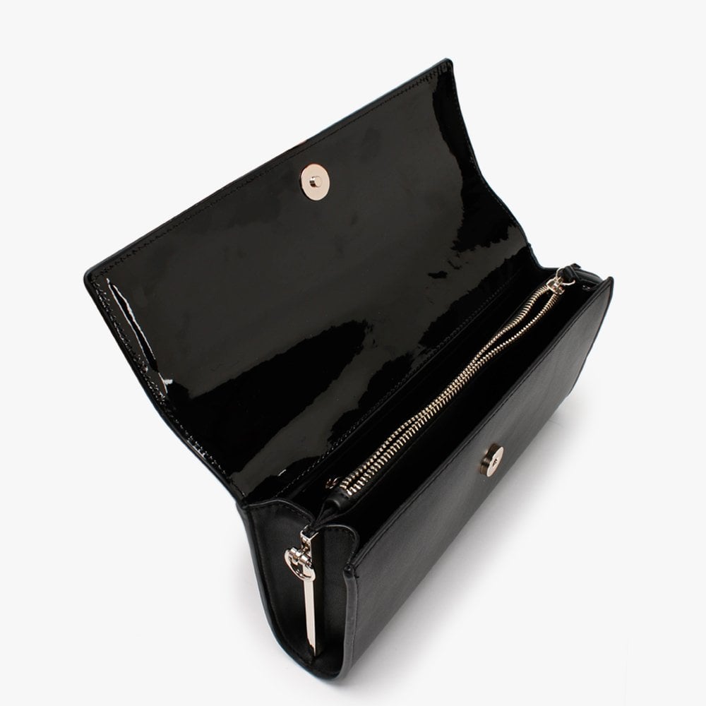 Castilla Black Patent Flap Pochette Bag