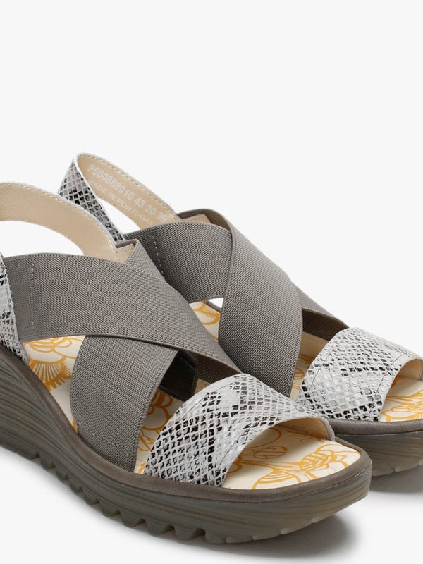 Yaji Off White Piombo Elasticated Cross Strap Wedge Sandals