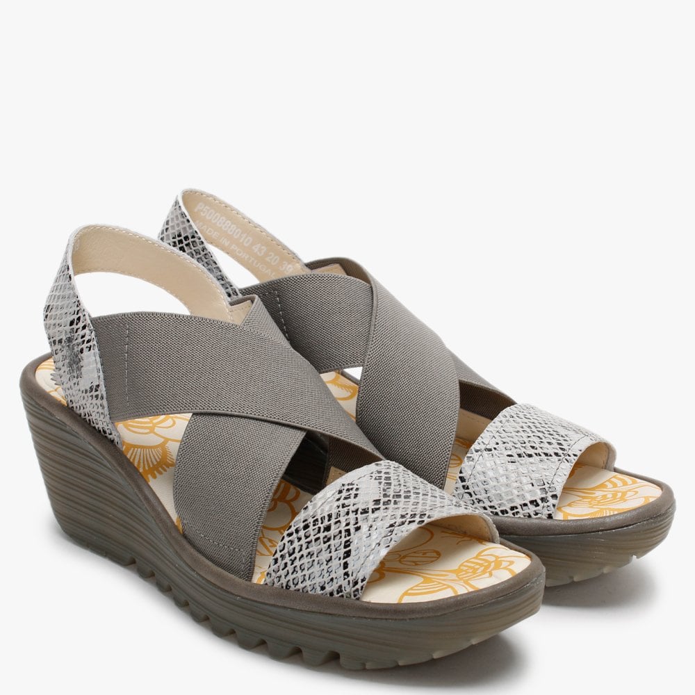 Yaji Off White Piombo Elasticated Cross Strap Wedge Sandals