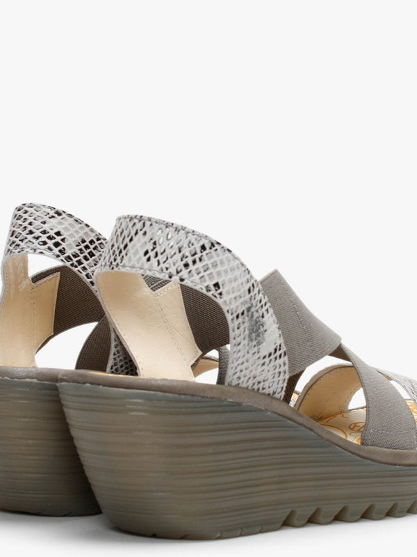 Yaji Off White Piombo Elasticated Cross Strap Wedge Sandals