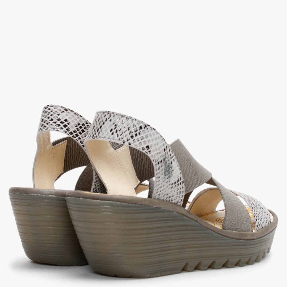 Yaji Off White Piombo Elasticated Cross Strap Wedge Sandals