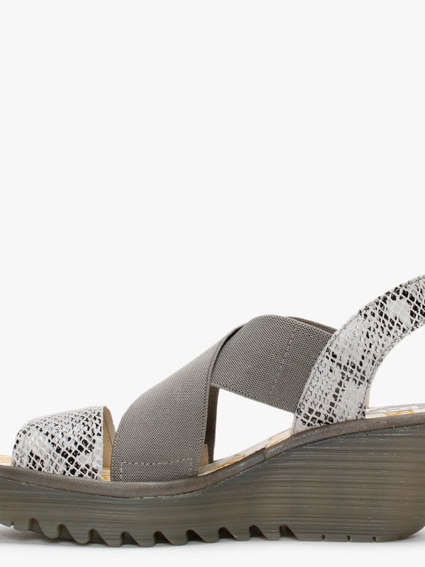 Yaji Off White Piombo Elasticated Cross Strap Wedge Sandals