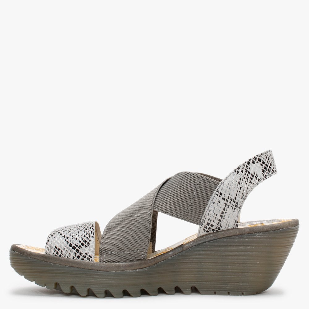 Yaji Off White Piombo Elasticated Cross Strap Wedge Sandals