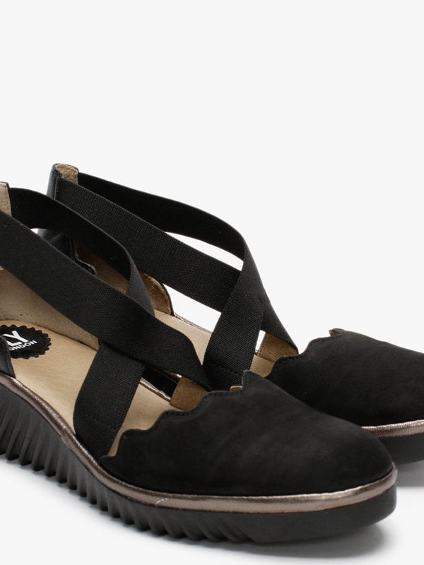 Lago Black Black & Bronze Low Wedge Shoes