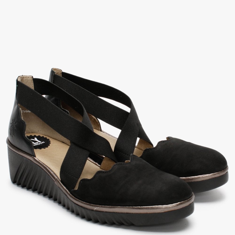 Lago Black Black & Bronze Low Wedge Shoes