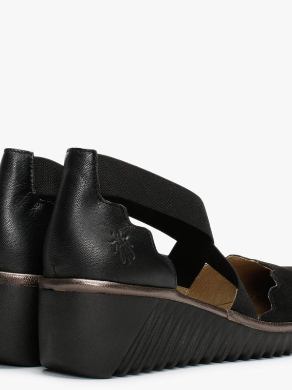 Lago Black Black & Bronze Low Wedge Shoes