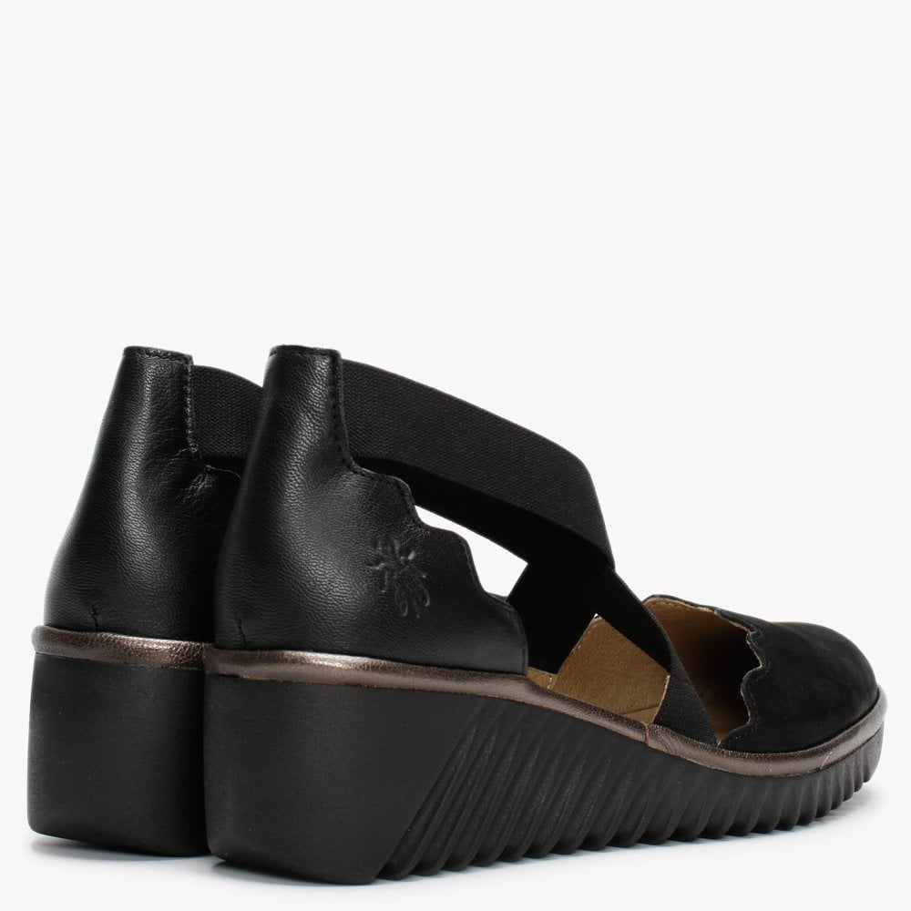 Lago Black Black & Bronze Low Wedge Shoes
