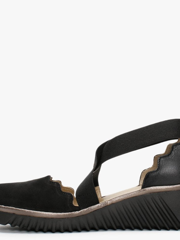Lago Black Black & Bronze Low Wedge Shoes