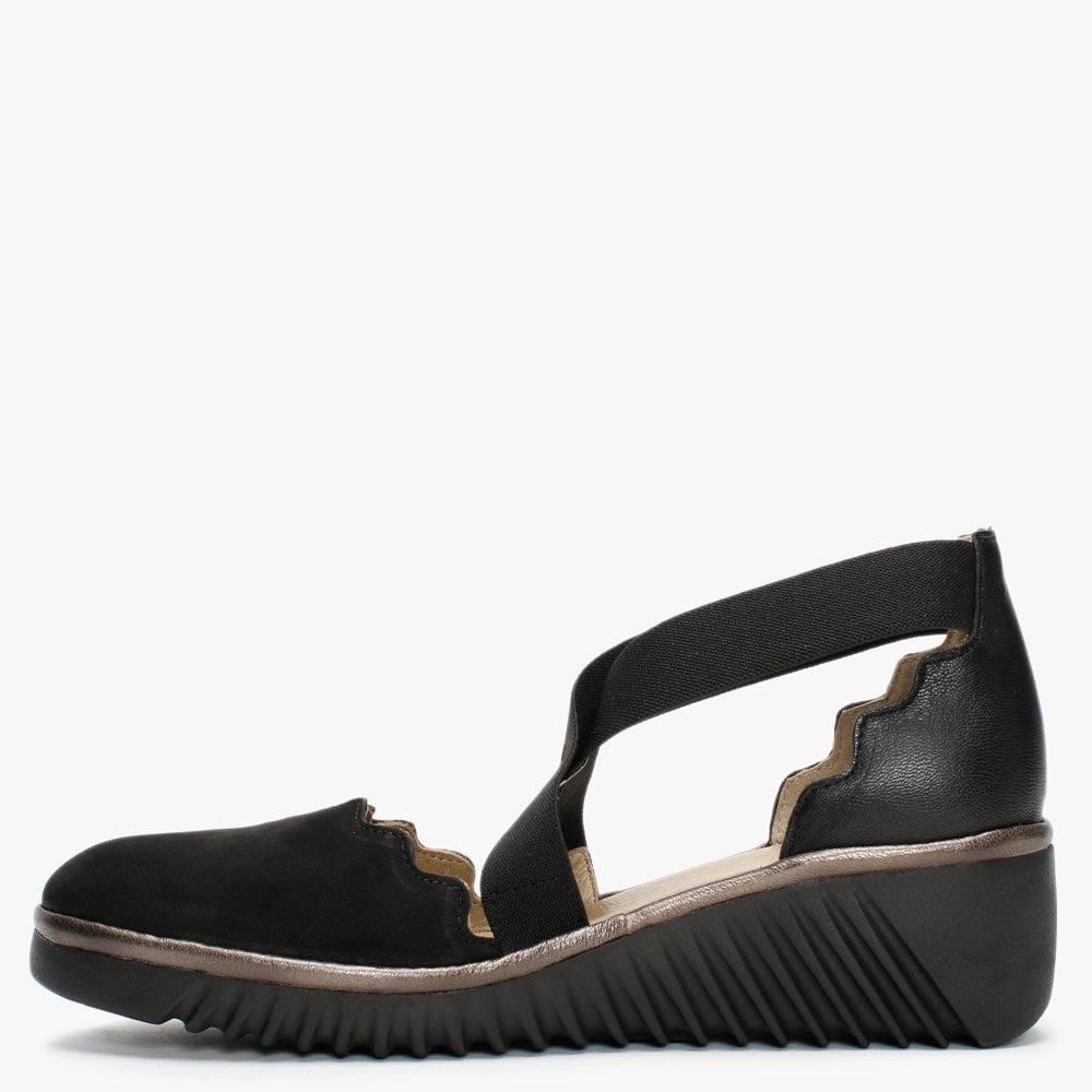 Lago Black Black & Bronze Low Wedge Shoes