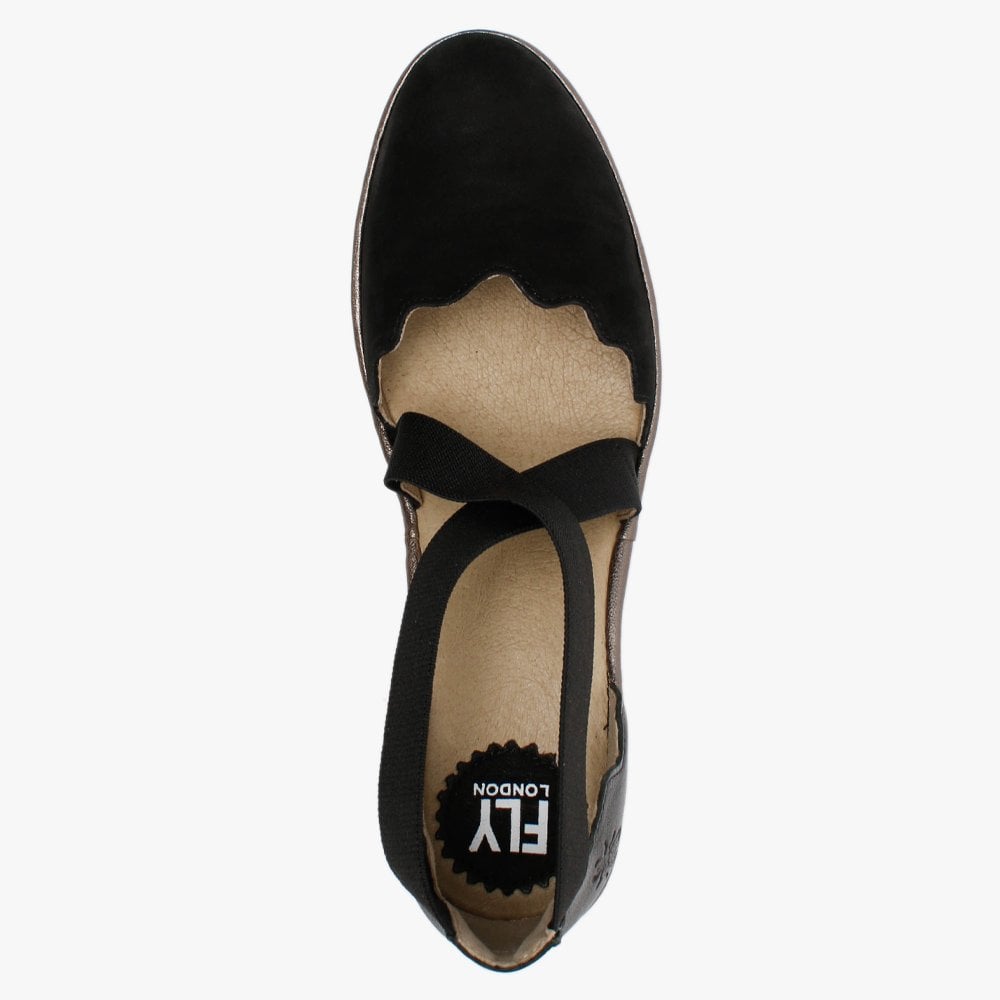 Lago Black Black & Bronze Low Wedge Shoes
