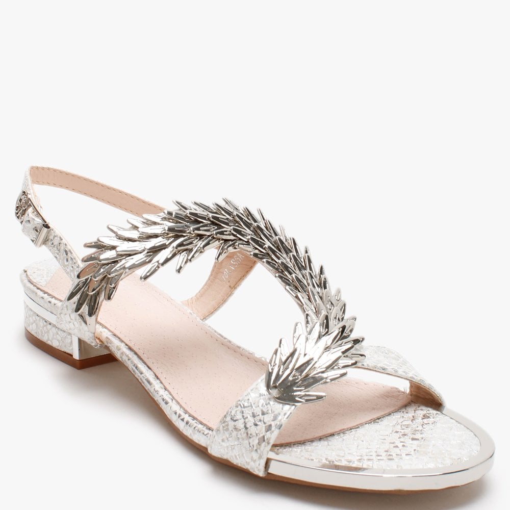Jolissa Silver Leather Reptile Sandals