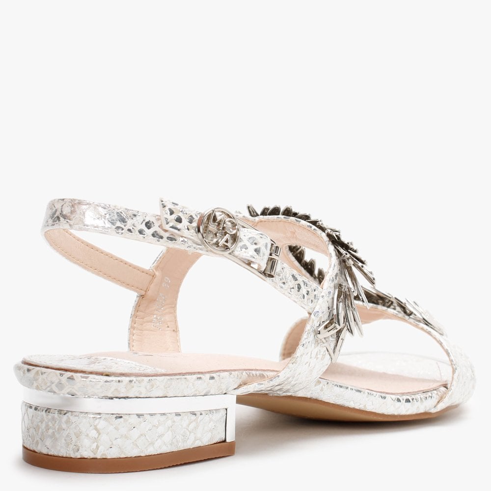Jolissa Silver Leather Reptile Sandals